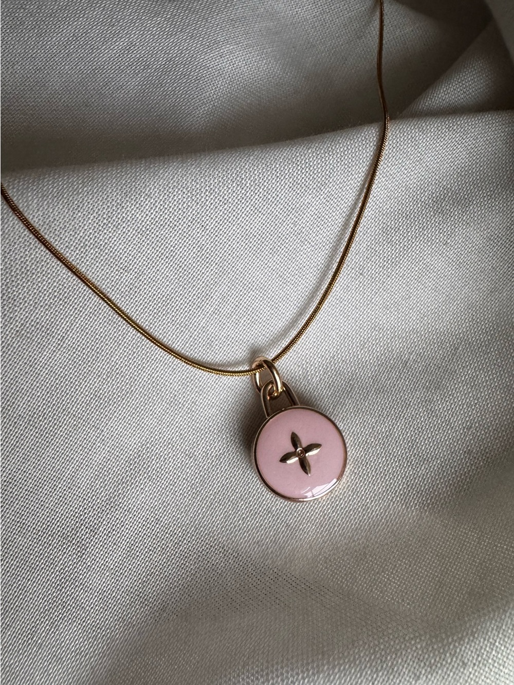 LV Louis Vuitton Upcycled Floral Motif Pendant Necklace - Pink and gold